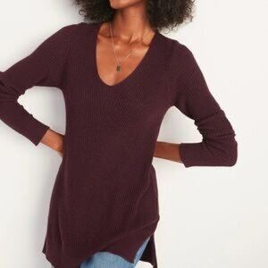 Old Navy Textured V Neck Long Sleeve Cotton Knit Sweater Tunic | Oversized Small